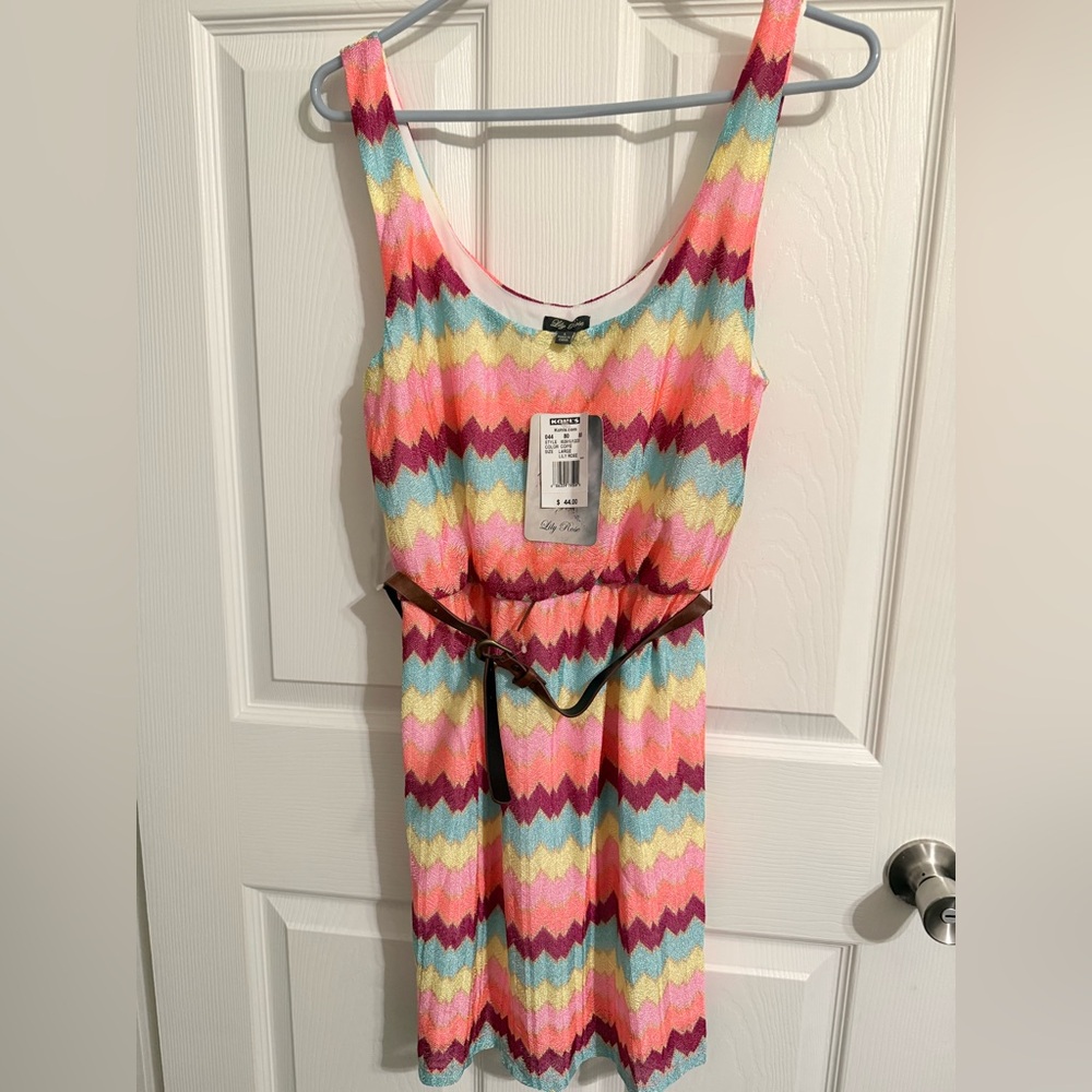 Lily Rose Multicolor Chevron Knit Dress with Belt Loop Detail NWT large
